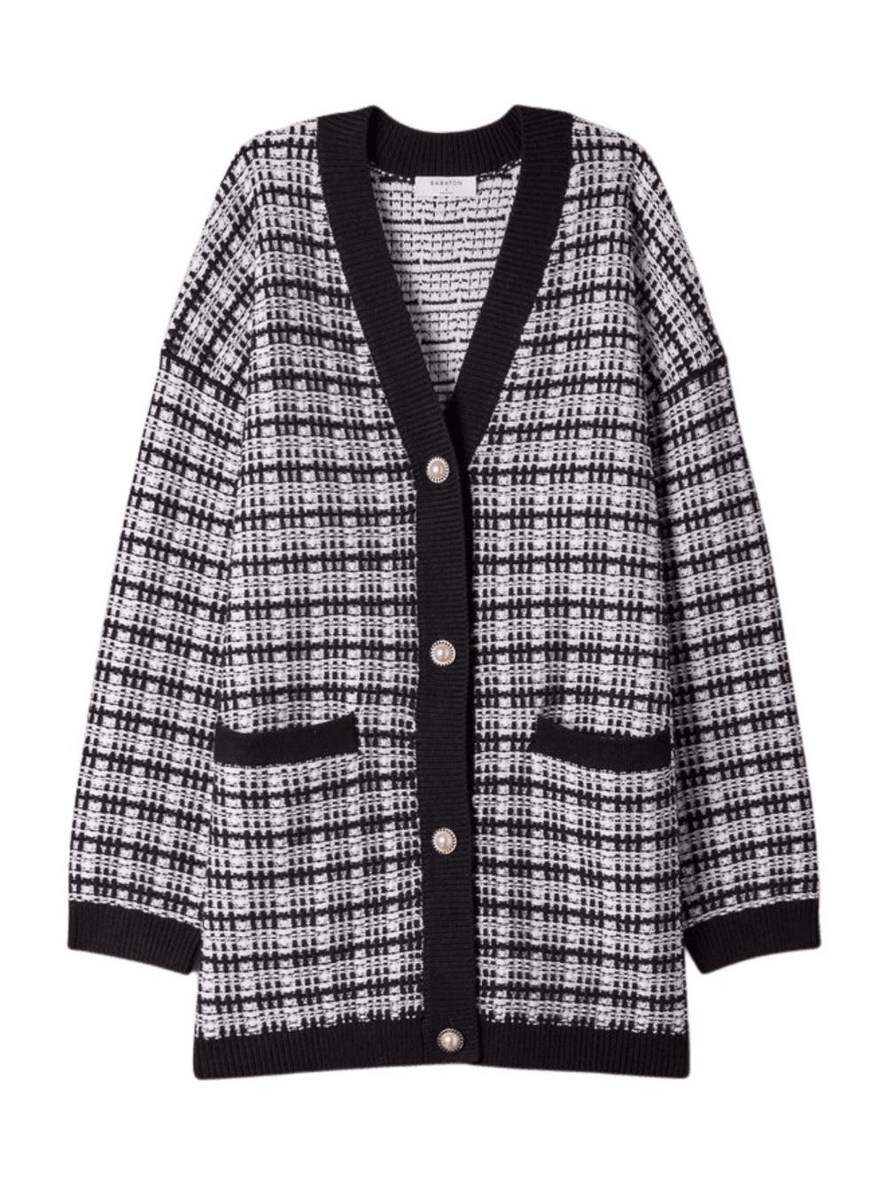 Aritzia Babaton Merino Lacer Cardigan Blk/Wht SZ M - Picture 2 of 6